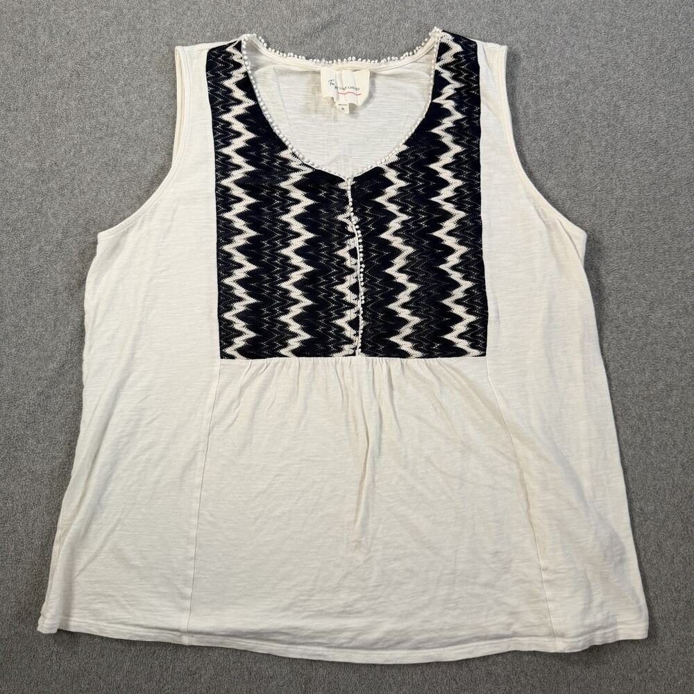 Two by Vince Camuto Women's XL White Lace Zigzag Pom Pom Trim Tank Top